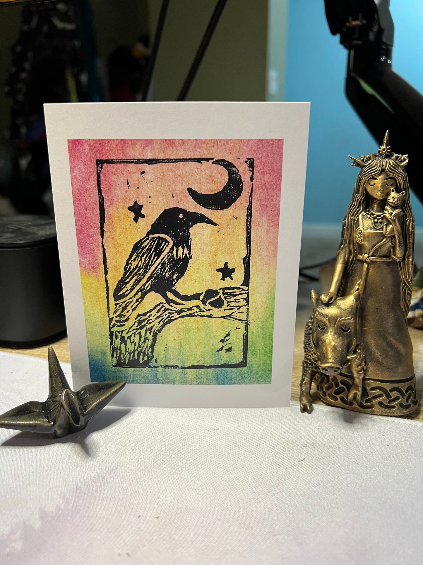 Midnight Crow Rainbow Greeting Card