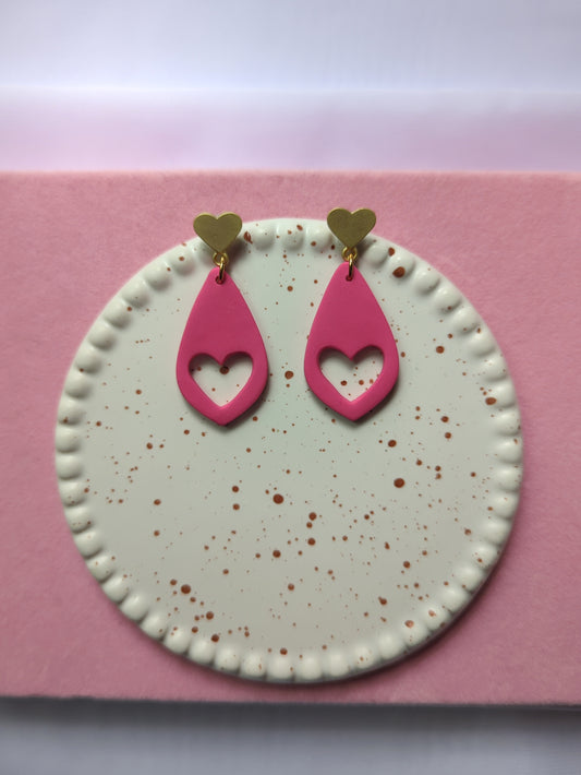 Pink Heart Cutout Stud Dangle Earring