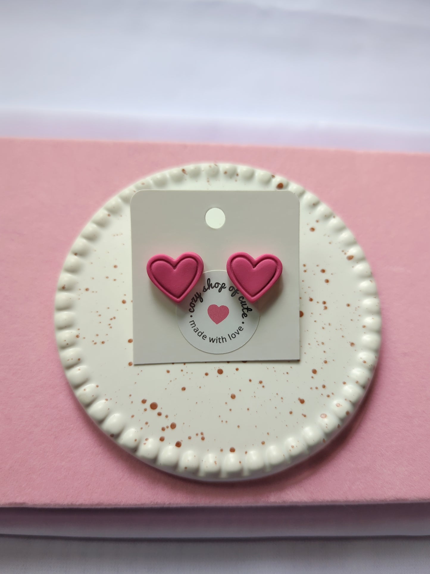 Pink Embossed Heart Stud Earring